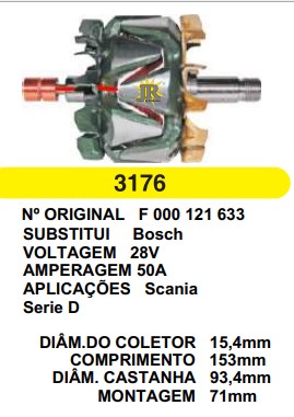 3176 ROTOR BOSCH SCANIA 24V 50A C153 D93.4 C/V