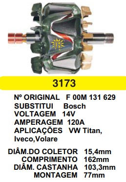 3173 ROTOR BOSCH VW TITAN/IVECO 120A 14V C162 D103.3 C/V