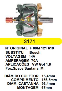 3171 ROTOR BOSCH GOL/FOX/SANTANA 12V C156.5 D93.4 C/V