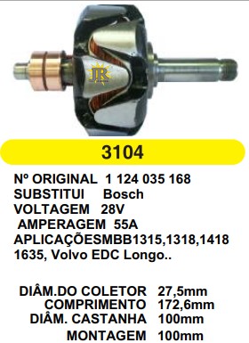 3104 ROTOR BOSCH VOLVO EDC LONGO MBB MTU 55A 28V C172.6 D100 S/V