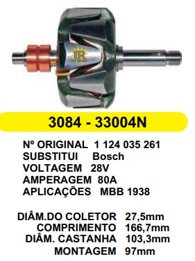 3084 ROTOR BOSCH MBB 1938 80A 28V C166.7 D103.3 S/V