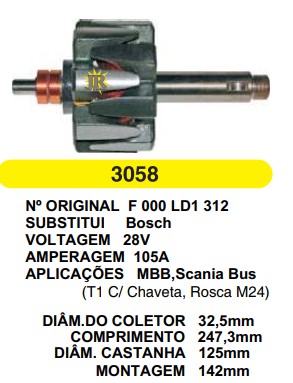 3058 ROTOR BOSCH T1 105A 28V LONGO C247.3 D125 S/V