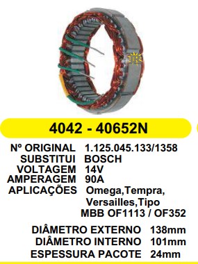 4042 EST. BOSCH E138 I101 TIPO OMEGA 90A EDC 12V