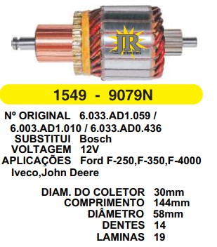 9079 IND. PART. BOSCH F250/F350/F4000 LONGA 12V C144 D58 14D 