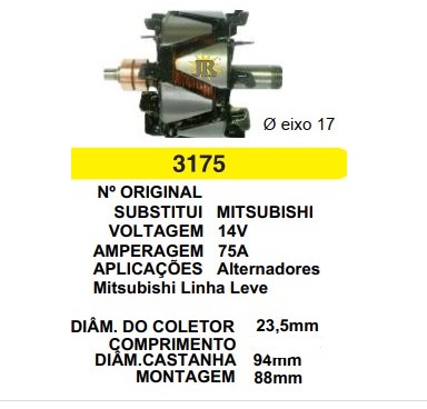 3175/1 ROTOR MITSUBISHI 75A 14V C138 D94 C/V MENOR 