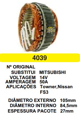 4039 EST. MITSUBISHI E105 I84.5 TOWNER/NISSAN FS4 65A 12V 