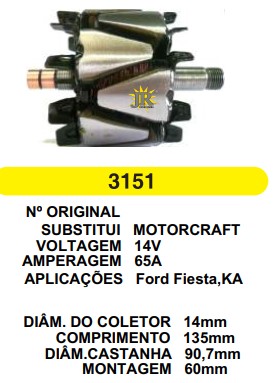 3151 ROTOR MOTORCRAFT FIESTA/KA 90A 14V C135 D90.7 C/V