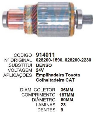 9067/914011 IND. PART. DENSO TOYOTA/ COLH.CATERPILLAR 24V C186.5 9D ZWF