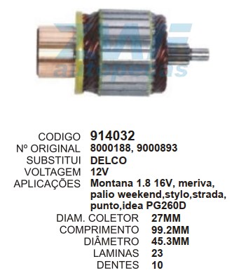 9059/914032 IND. PART. DELCO CORSA PG260 TD 12V C99.5 D45.5 10D ZWF (MENOR) 