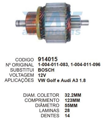 9093/914015 IND. PART. BOSCH GOLF/AUDIO A3/POLO 12V C123 D55 14D ZWF
