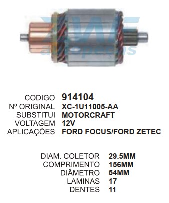 9156/914104 IND. PART. MOTORCRAFT FOCUS ZETEC 12V C156 D54 11D ZWF
