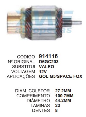 9149/914116 IND.VALEO GOL G5/SPACE FOX 12V C100.7 D44.2 8D ZWF