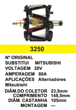 3250 ROTOR MITSUBISHI 80A 28V C148.5 D105 C/V