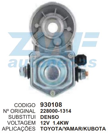 930108 MANCAL PARTIDA C/RELE DENSO TOYOTA/YAMAR/KUBOTA 12V 1.4KW