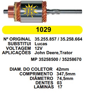 1029 IND. PART. LUCAS JOHN DEERE 12V C347.5 D74.5 3D