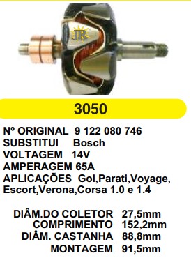 3050 ROTOR BOSCH GOL PLUS 45A 14V C152.2 D88.8 S/V