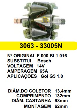 33005/3063 ROTOR BOSCH VW G5 65A 14V C132 D98 C/V (CURTO)