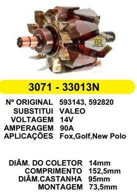 33013/3071 ROTOR VALEO FOX/GOLF/N.POLO 14V 90V C152.5 D95 C/V