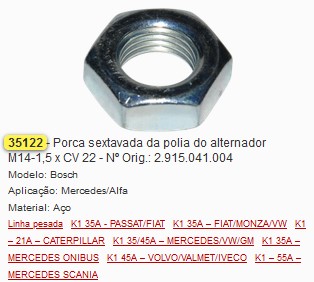 GB35122 PORCA ROTOR ALTERNADOR MB 14MM (C/02PÇ)