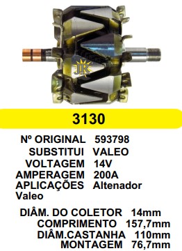3130 ROTOR VALEO ESP. 200A SPRINTER  14V C157.7 D110 C/V