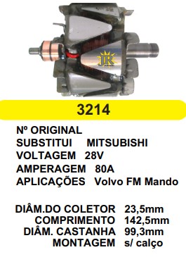 3214 ROTOR MITSUBISHI VOLVO FM MANDO 80A 28V C142.5 D99.3 C/V