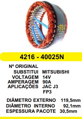 40025/4216 EST. MITSUBISHI E119.5 I92 JAC J3 90A 12V