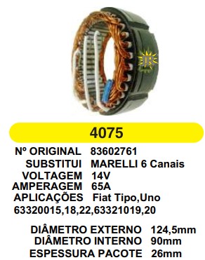 4075 EST. MARELLI E124.5 I90 6 CANAIS 65A 12V