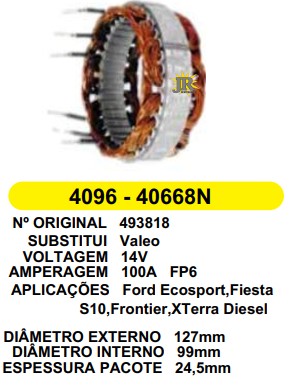 40668/4096 EST. VALEO E127 I99 S10 DIESEL ESTREITO FP6 100A 12V