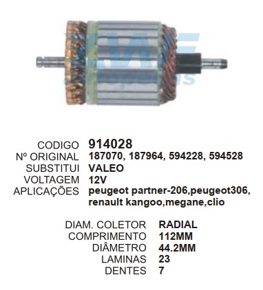 9002/914028 IND. PART. VALEO 23L C/R 12V C112 D44.2 7D ZWF