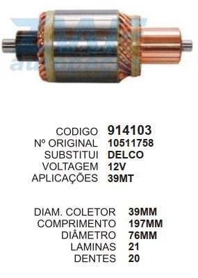9004/914103 IND. PART. DELCO 39MT 12V 20D C197 D76 ZWF