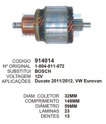 9010/914014 IND. PART. BOSCH EUROVAN 12V C148 D59 13D ZWF