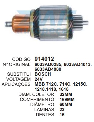 9015/914012 IND. PART. BOSCH ATEGO 24V C169 D60 16D ZWF