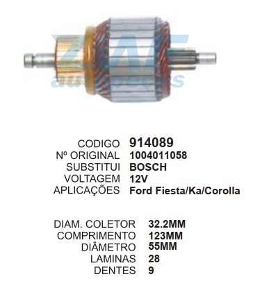 9017/914089 IND. PART. BOSCH COROLLA/FIESTA/KA 12V C123 D55 9D ZWF