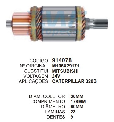 9018/914078 IND. PART. MITSUBISHI CATERPILLAR 320B 24V C178 D60 9D ZWF