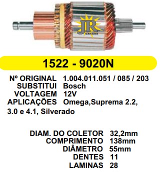 9020 IND. PART. BOSCH OMEGA/SILVERADO 12V C138 D55 11D JR
