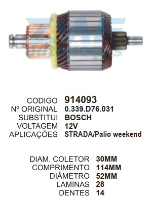 9037/914093 IND. PART. BOSCH PALIO/DOBLO/L.ROVER 12V C114 D52 14D ZWF