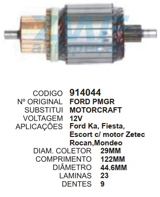 9054/914044 IND. PART. MOTORCRAFT FIESTA/KA/COURRIER 12V C122.5 D44.5 9D ZWF