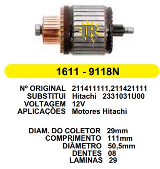 9118 IND. PART. HITACHI MAZDA/NISSAN/LINEA C111 D50.5 8D JR