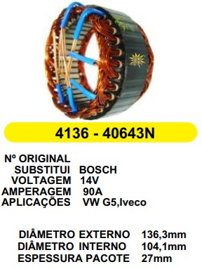 40643/4136 EST. BOSCH E136.3 I104.1 VW G5/IVECO 90A 12V