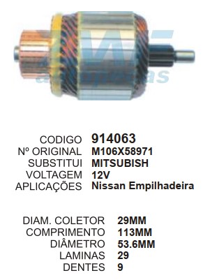9129/914063 IND. PART. MITSUBISHI GM/CITROEN/FORD NISSAN EMPILH.C113 D53.6 9D ZWF