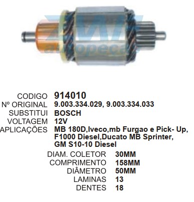 9033/914010 IND. PART. BOSCH SPRINTER/MB180/BOSCH 12V C158 D50 18D ZWF