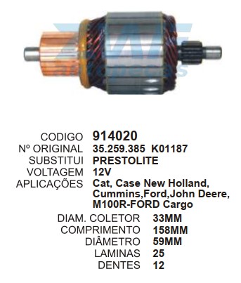 9040/914020 IND. PART. PRESTOLITE/INDIEL C/RED.M100R 12V C158 D59 12D ZWF