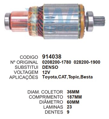 9047/914038 IND. PART. DENSO BESTA/TOPIC/TOYOTA 12V C186.5 D60 9D ZWF