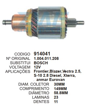 9055/914041 IND. PART. BOSCH FRONTIER/VECTRA EUROVAN 12V C149 D59 11D ZWF