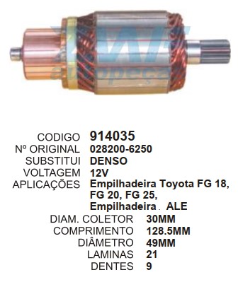 9061/914035 IND. PART. DENSO EMPILH. TOYOTA/YALLE C128.5 D49 12V 9D ZWF