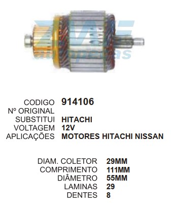 9065/914106 IND. PART. HITACHI NISSAN C111 D55 8D ZWF