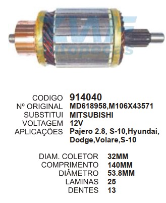 9069/914040 IND. PART. MITSUBISHI PAJERO 2.8TD 12V C141.5 D54 13D ZWF