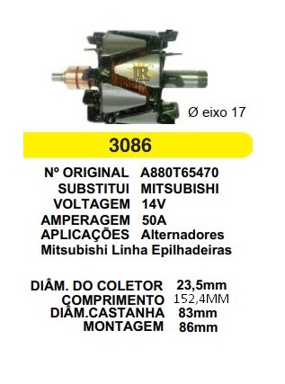 3086 ROTOR MITSUBISHI EMPILHADEIRAS 50A 14V C152.4 D83 C/V