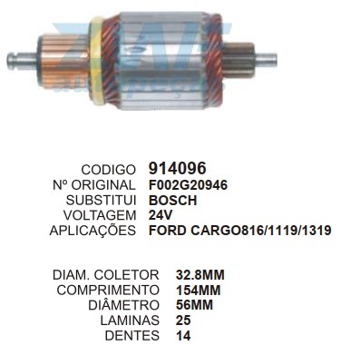 9126/914096 IND. PART. BOSCH MB/CARGO ELET. 24V C154 D56 14D ZWF