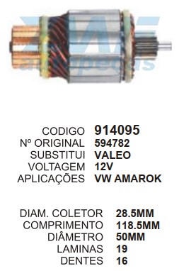 9144/914095 IND. PART. VALEO VW AMAROK 12V C118.6 D49.5 16D ZWF